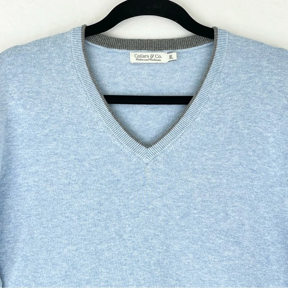 Collars & Co Blue Luxury Touch Cotton and Cashmere V-Neck Sweater Sz XL Pullover